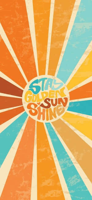 復古太陽光圖案，帶有粗體彩色文字「Stay Golden Sun Shine」。 — Galaxy A 壁紙