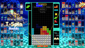 俄羅斯方塊遊戲畫面，T-Spin Double動作以發光藍色像素突出顯示。 — 電玩遊戲 GIF 壁紙