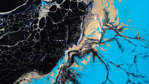 抽象流體藝術，帶有黑色、綠松石色和米色漩渦 — 茶 壁紙