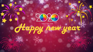 新年快樂2020，紅色背景上有煙火、雪花和彩虹數字 — 新年快樂 2020 壁紙