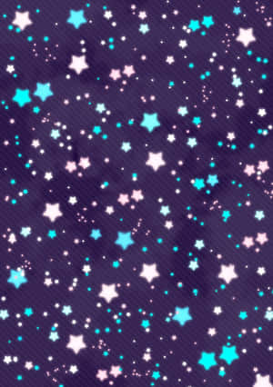 在紫色條紋背景上發光的青色和粉紅色星星。 — 星星 壁紙