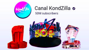 KondZilla 的 5000 萬訂閱者里程碑獎盃，以紅色、金色和水晶呈現。 — 桌面 壁紙