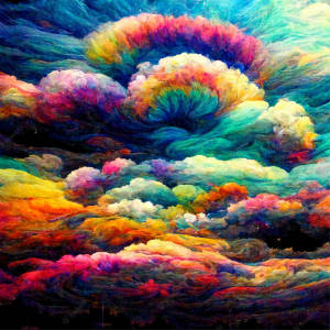 超現實的多彩雲彩在宇宙天空中旋轉，帶有充滿活力的電光色調。 — 美學雲朵 壁紙