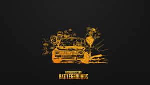 PUBG遊戲標誌，深色背景的汽車內有橙色線條藝術角色。 — 遊戲玩家標誌 壁紙