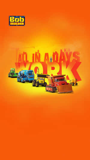 Bob the Builder 的動畫工程車輛在橙色天空下微笑。 — Pbs Kids 壁紙