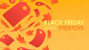 Black Friday促銷圖形，帶有價格標籤和楓葉，背景為橙色。 — 1600x900 壁紙