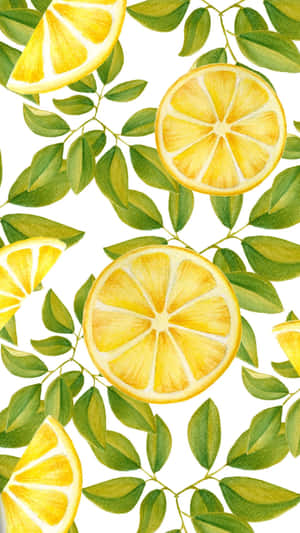 白色背景上檸檬片和綠葉的水彩插圖。 — 柳橙 壁紙