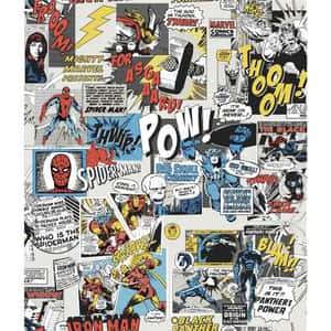 帶有音效和角色名稱的 Marvel 超級英雄漫畫面板。 — 夜魔俠 壁紙