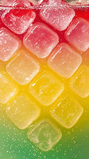 彩色方形冰塊漂浮在帶有氣泡的彩虹漸變液體中 — 1440x2560 壁紙