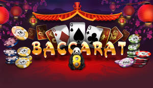 百家樂遊戲，熊貓拿著八，周圍是牌和賭場籌碼，在燈籠下。 — 賽博龐克超寬 壁紙
