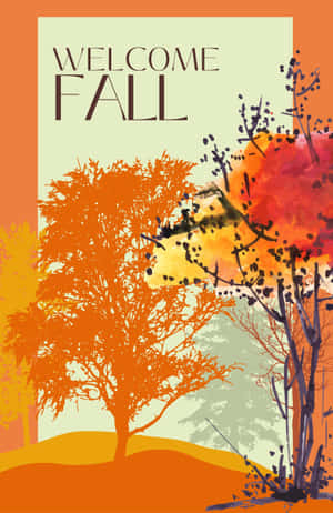 暖色調的秋樹，綠色背景上帶有「Welcome Fall」文字。 — 榮耀MagicPad4 壁紙