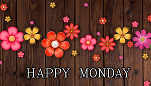 木板上色彩繽紛的紙花和happy monday文字 — 快樂星期一 壁紙