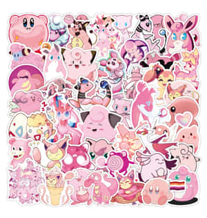 粉紅色動漫貼紙合集，包含 Pokémon 和 Kirby 角色。 — 動漫 壁紙