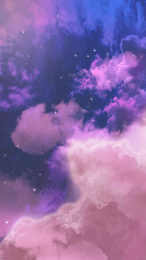 星空下，粉紅色和紫色的雲朵在宇宙中飄蕩。 — 紫色夜空 壁紙
