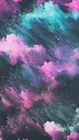 在黑暗背景下，粉紅色和藍綠色的條紋宇宙雲層與閃爍的星星。 — 漂亮手機 壁紙