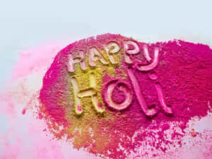 Happy Holi 用彩色粉末寫在粉彩背景上 — 慶祝 壁紙