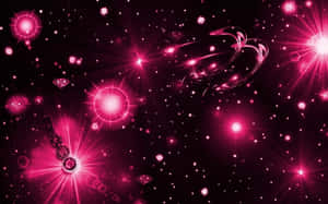 粉紅色宇宙場景，閃爍的星星、鑽石和旋轉星雲。 — 黑粉美學 壁紙