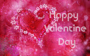 Happy Valentine Day 文字在粉紅色花卉心形背景上