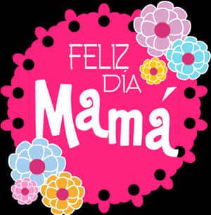 Feliz Día Mamá 問候語，粉紅色背景上帶有色彩繽紛的花朵