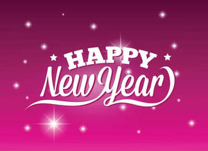 節日粉紅色背景，帶有閃爍星星和白色 Happy New Year 文字。 — 新年快樂 2020 壁紙