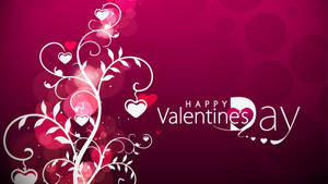 Happy Valentine's Day 圖案，粉紅色散景背景上有白色心形藤蔓 — 白色愛心 壁紙