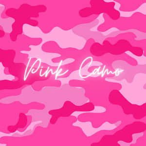 粉紅色迷彩背景，帶有發光的白色文字，寫著 Pink Camo。 — 可愛又粉嫩 壁紙