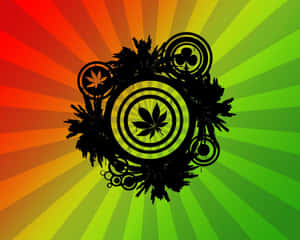 彩虹太陽爆發背景上的黑色大麻葉和圓形圖案。 — 大麻 壁紙