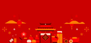 農曆新年慶祝活動，配有紅色燈籠和傳統建築。 — 春節 壁紙