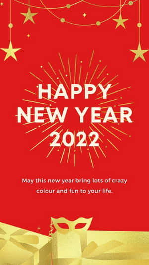 2022年新年祝福，紅色背景，金色星星，煙火和禮品盒。 — 新年快樂 2020 壁紙
