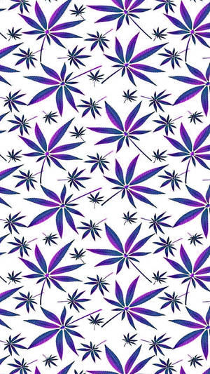 白色背景上的紫色和藍色大麻葉圖案 — 葉子 壁紙