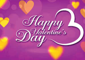 Happy Valentine's Day 文字配上漂浮的愛心在紫色背景上 — 情人節快樂 壁紙