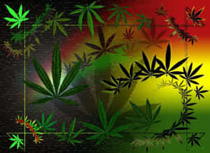 拉斯特顏色的大麻葉在漸變背景周圍形成發光邊框。 — 植物美學 壁紙