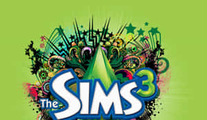 The Sims 3 遊戲標誌，帶有彩色塗鴉和星星，背景為綠色。 — 電玩遊戲 GIF 壁紙