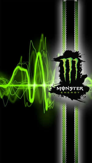 Monster Energy標誌在黑色背景上帶有發光的綠色能量波 — 漫威標誌 壁紙