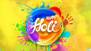 Happy Holi 節日圖形，帶有彩虹顏料飛濺和優雅的白色文字。 — 慶祝 壁紙