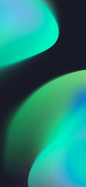 深色背景上的抽象藍綠色和綠色發光波浪 — 1290x2796 壁紙