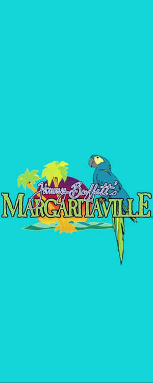 Margaritaville 的熱帶鸚鵡標誌，背景為藍綠色，配有棕櫚樹 — Galaxy Z Flip 5 壁紙