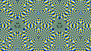 帶有重複螺旋的催眠藍色、黃色、黑色幾何圖案。 — 幻覺 壁紙