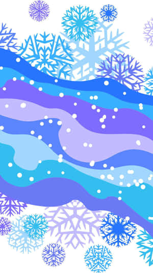 風格化的冬季圖案，帶有藍紫色波浪和雪花 — 酷寒冬季 壁紙
