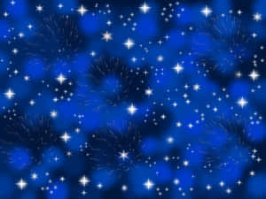 藍色夜空充滿閃爍的星星和綻放的煙火。 — 藍天 壁紙