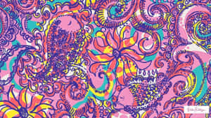 大膽多彩的佩斯利和花卉圖案，帶有旋轉設計。 — 莉莉·普利策 壁紙
