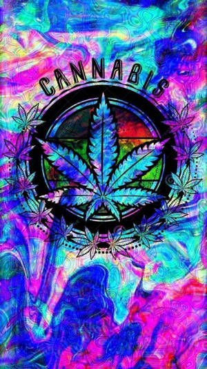 迷幻設計，帶有大麻葉和旋轉的霓虹色 — 迷幻 壁紙