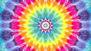 色彩繽紛的對稱扎染圖案，類似迷幻曼陀羅。 — 美學圖案動畫 壁紙