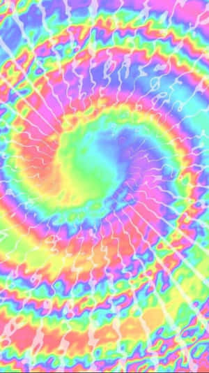 霓虹彩虹螺旋，帶有向外輻射的波浪狀白色線條。 — 扎染 壁紙