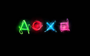 霓虹 PlayStation 標誌符號在黑色背景上發光，帶有電光軌跡