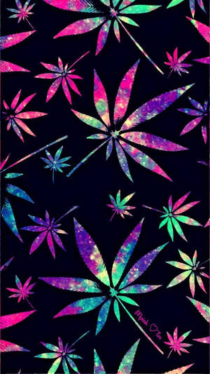 在深色背景上帶有閃爍漸層的霓虹大麻葉。 — 葉子 壁紙