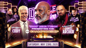 霓虹燈下的摔角錦標賽活動海報， featuring Mike Tyson 和 Lance Archer。 — 摔角 壁紙