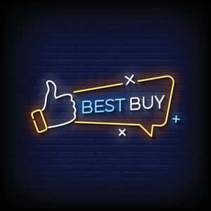 豎起大拇指的霓虹燈牌和磚牆上的 best buy 文字 — 最佳購買 壁紙