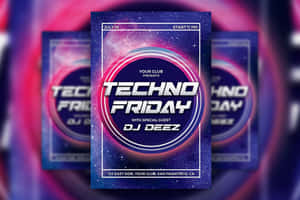 Techno Friday俱樂部傳單，在宇宙背景上顯示DJ Deez活動詳情。 — 派對 壁紙