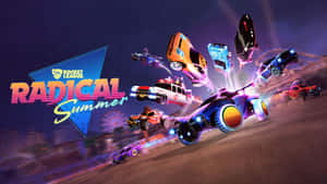 夜間Rocket League遊戲中霓虹汽車飛翔和翻轉。 — 火箭 壁紙